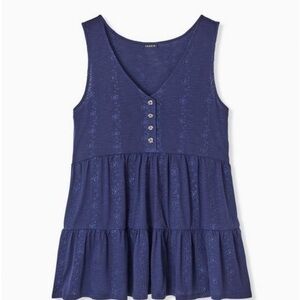 Torrid Navy Eyelet Shirred Hem Babydoll Tank